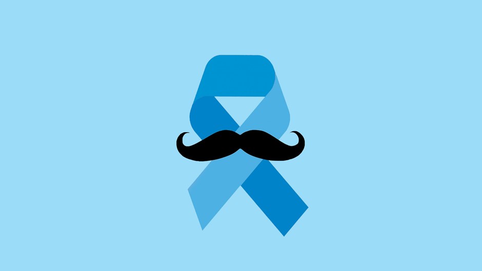 Bild på ett blått band med en mustasch