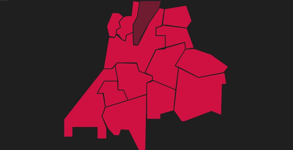 Röd karta över Region Jönköpings län mot svart bakgrund.