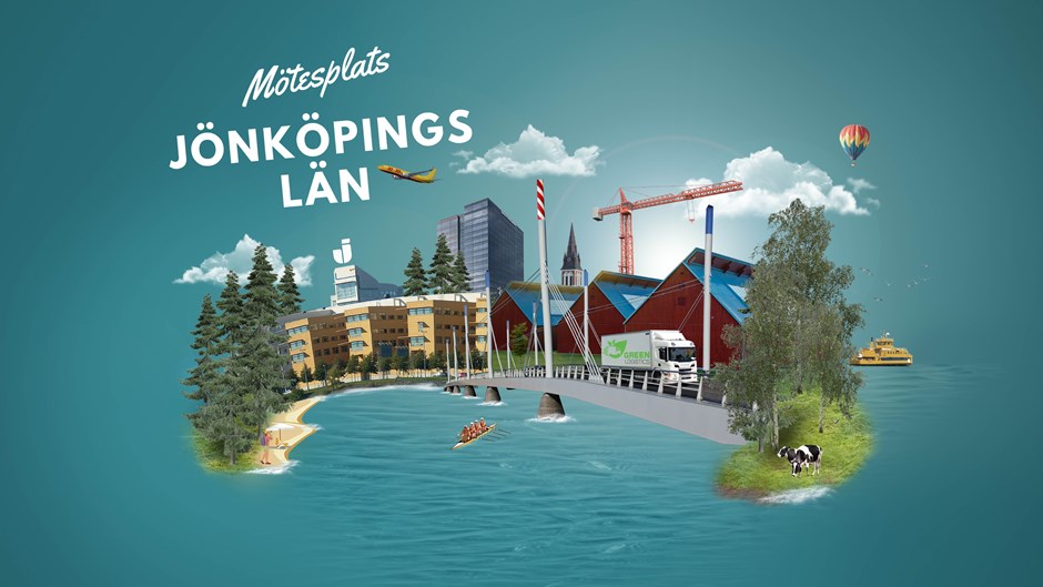 Illustration över diverse sevärdheter inom Region Jönköpings län.