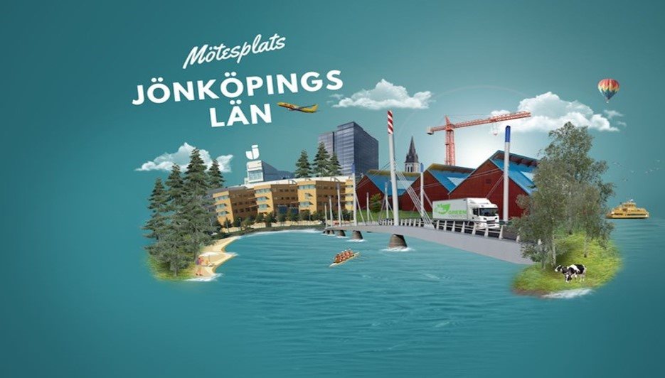 Illustration över diverse sevärdheter inom Region Jönköpings län.