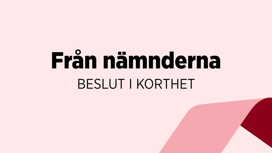 Svarta bokstäver med texten från nämnderna beslut i korthet på rosa bakgrund.